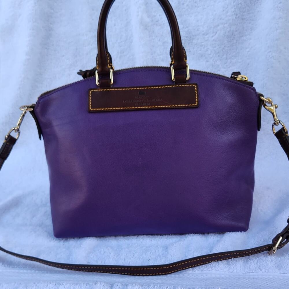 Dooney & Bourke Leather Purse Shoulder Bag, Handbag Purple w/ Dark Trim - Picture 3 of 17
